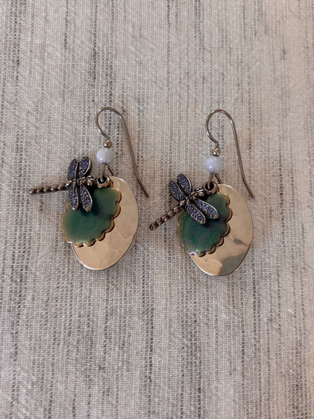 Blue-Green Dragonfly Dangle Earrings
